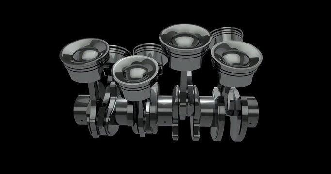 V8 Engine Pistons On A Crankshaft