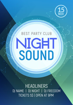Electro dance party music night poster template. Electro style concert disco club party event invitation