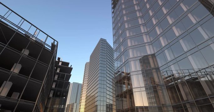 Skyscrapers construction city growing up timelapse animation 4k uhd. Animation of building activity of skyscrapers. time lapse city growing