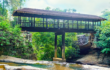 The ancient construction of Bogoda Wooden Bridge, Sri Lanka