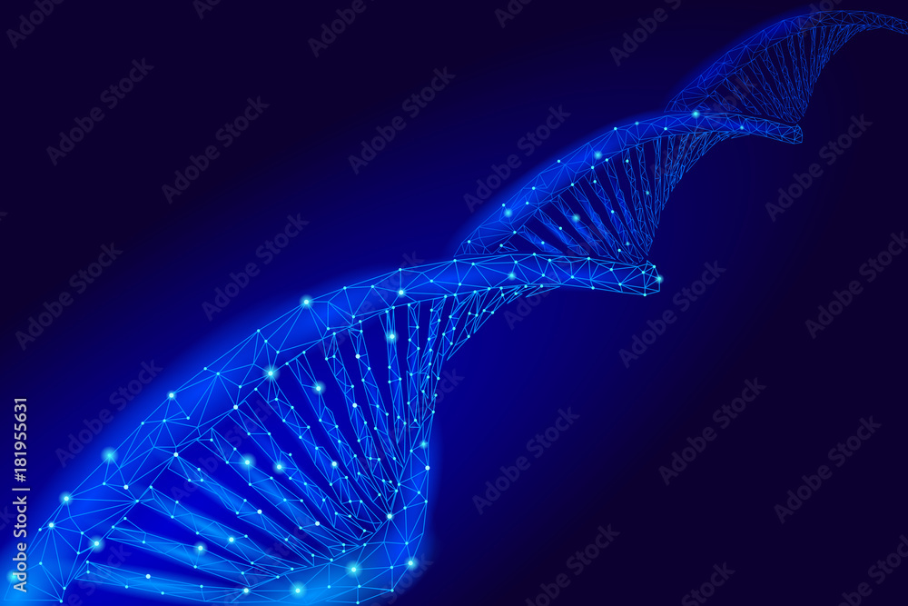 Aufkleber dna 3d chemical molecule structure low poly. polygonal triangle point line healthy cell part. micros