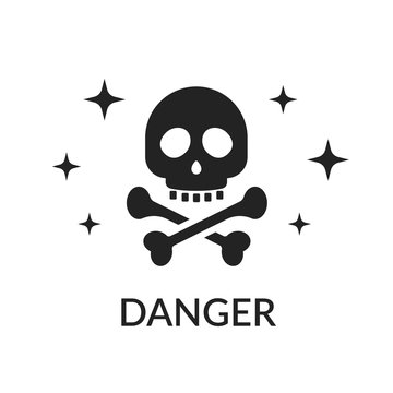 Icon skull and bones. Sign of danger. Do not get in the way of killing. Pirate sign or cheerful rodger isolated on white background.