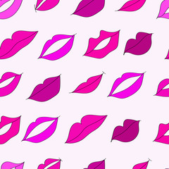 seamless pattern with pink lips for fashion or Valentine's Day on a white background