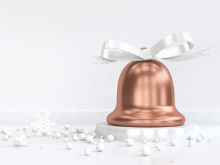 copper christmas bell white bow ribbon set on white scene christmas holiday new year concept 3d rendering