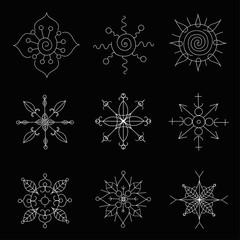 set of black and white stars, flowers, mandalas. Tattoo art