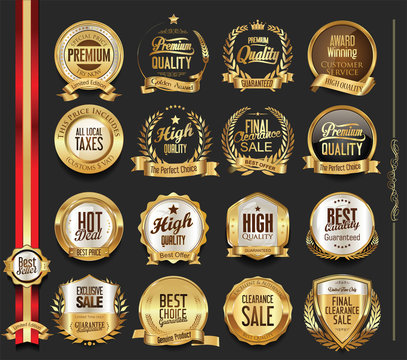 Luxury retro badges gold and silver vector collection