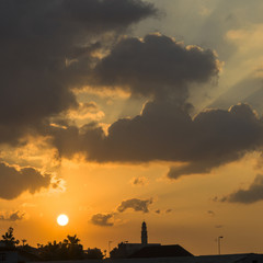 Fototapeta na wymiar Low angle view of clouds at sunset, Tel Aviv, Israel