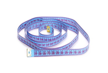 Blue metric measuring tape isolated on white background