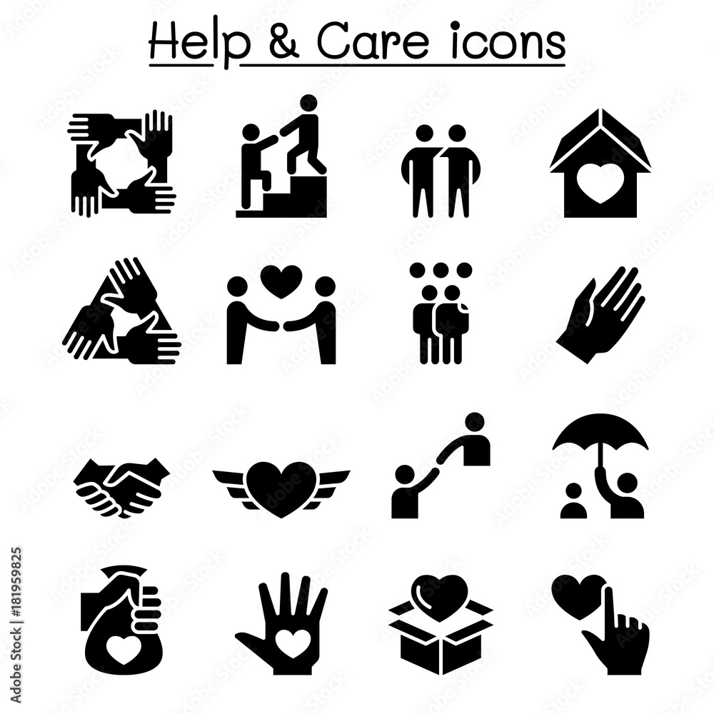 Poster Help, care, Friendship, Generous & Charity icon set