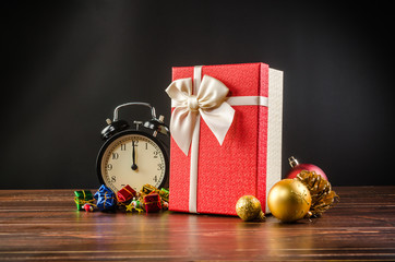 red gift box and christmas ornament