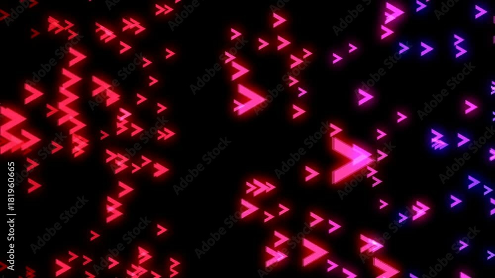 Poster abstract colorful arrows on black background. digital backdrop. seamless loop
