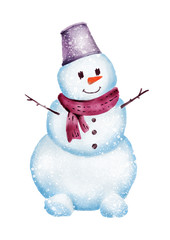 Snowman Watercolor illustration.
