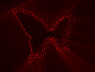 red contour of a butterfly from a polygonal structure on a black background