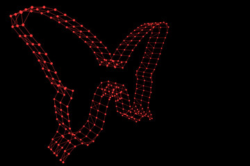 red contour of a butterfly from a polygonal structure on a black background