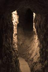 Interiors of narrow cave, Jerusalem, Israel