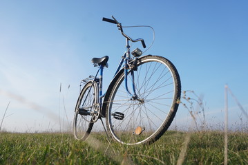 Obraz na płótnie Canvas bike standing in the meadow