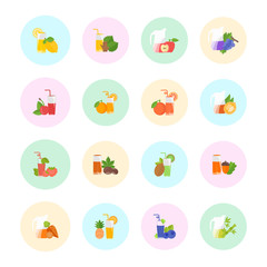 Fototapeta premium Set Vector Flat Icons of Juice