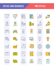 Set Vector Flat Line Icons Office and Business