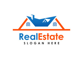 Real estate logo template. blue and orange color