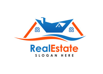 Real estate logo template. blue and orange color