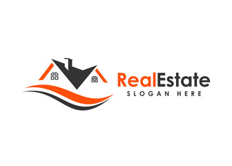 Real estate logo template. black and orange color
