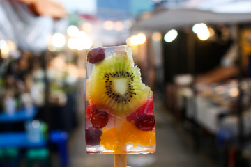 jelly fruits Brochettes sweet in the night street market