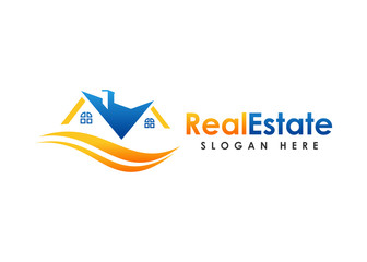 Real estate logo template. blue, yellow and orange color