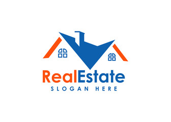 Real estate logo template. blue and orange color