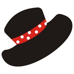 Black hat with red scarf, vector icon