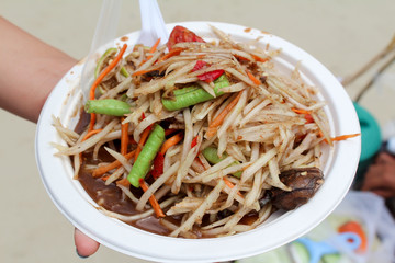Papaya salad Thai menu on beach island Thailand