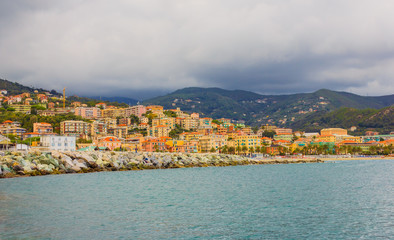 panoramic view of the bay of the city of Varazze(Italy) / panoramic view of the houses of the city of Varazze located in Liguria,(Italy)