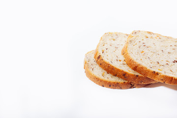 Pieces of bread on a white background.