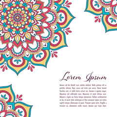 Ethnic mandala decorative background. Greeting card or invitation template. Hand drawn vector illustration