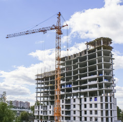 crane, construction of residential houses