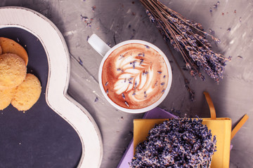 Cup of lavender cappuccino 