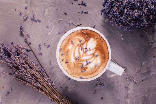 Cup of lavender cappuccino 