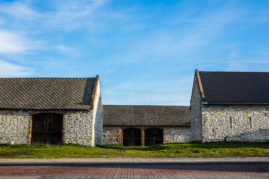 Historic barns in Zarki city in Jura Krakowsko-Czestochowska, Silesia, Poland
