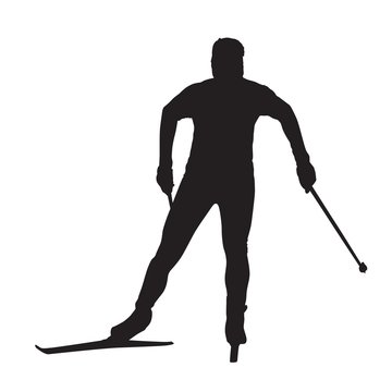 Cross country skier isolated vector silhouette. Front view