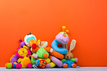 Obraz na płótnie Canvas Set of colorful Kids toys frame. Copy space for text