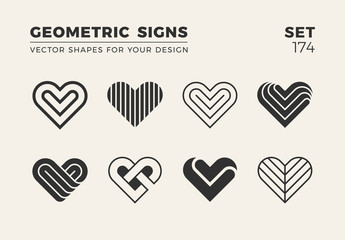 Set of eight minimalistic trendy shapes. Stylish vector logo emblems for Your design. Simple creative geometric signs collection.