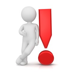 thumb up man people with red exclamation mark point isolated on white