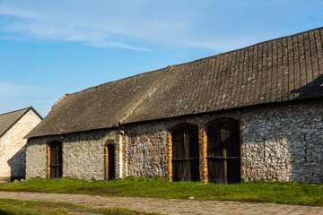 Fototapeta na wymiar Historic barns in Zarki city in Jura Krakowsko-Czestochowska, Silesia, Poland