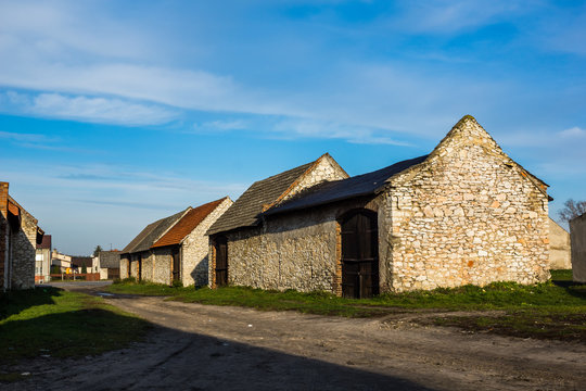 Historic barns in Zarki city in Jura Krakowsko-Czestochowska, Silesia, Poland