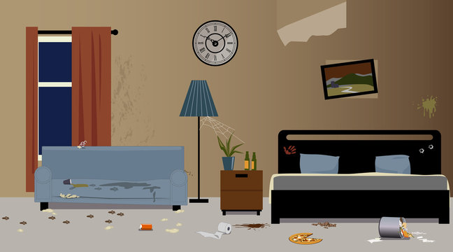 Dirty Hotel Room Interior, EPS 8 Vector Illustration, No Transparencies