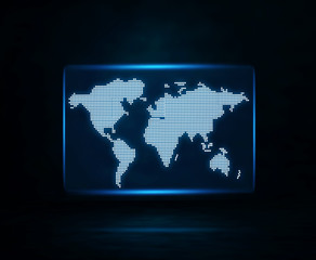 World map with a blue screen.