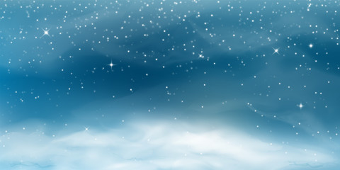 Falling snow. Winter christmas landscape with cold sky, blizzard - obrazy, fototapety, plakaty