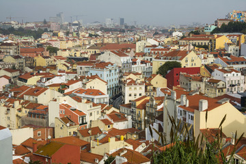 Fototapeta na wymiar Lisbon from above: view of Baixa district from Alfama quarter