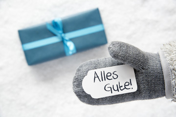 Turquoise Gift, Glove, Alles Gute Means Best Wishes