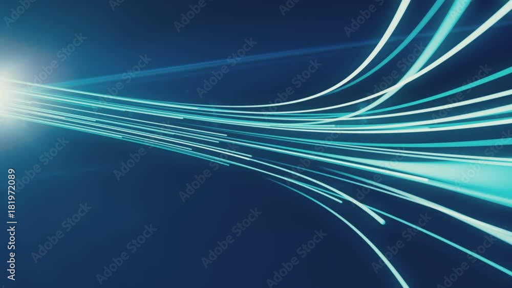Poster seamless abstract background with animation moving of lines for fiber optic network