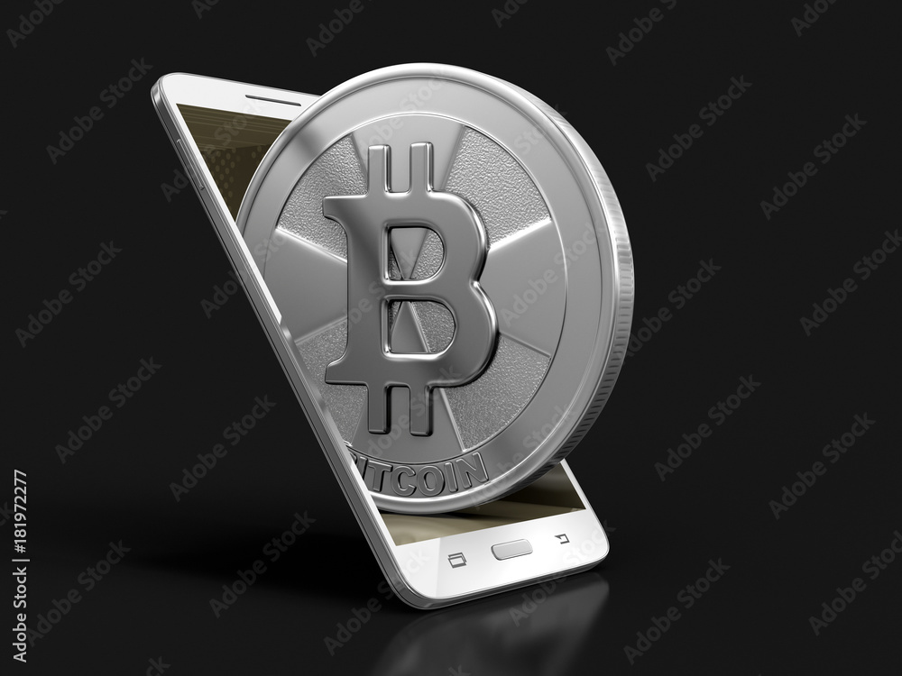 Poster smartphone and bitcoin. image with clipping path